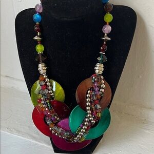 Colorful Carved Shell Necklace Multilayer Colorful Bead Strand Statement